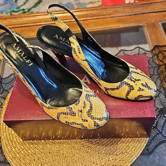 Amalfi Yellow and Black Snake Pattern Heels - Picture 1 of 6